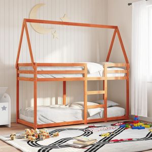vidaXL - Stapelbed - met - bedhuis - massief - grenenhout - wasbruinx200 - cm