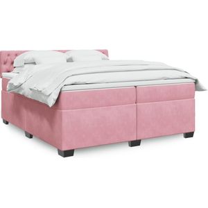 vidaXL Boxspring met matras fluweel roze 200x200 cm