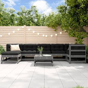 vidaXL 8-delige Loungeset met kussens massief hout grijs