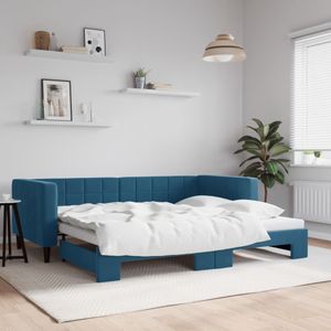 vidaXL Slaapbank met onderschuifbed 90x200 cm fluweel blauw