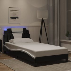 vidaXL Bedframe met LED-verlichting kunstleer zwart en wit 100x200 cm