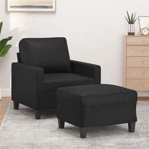 vidaXL Fauteuil met voetenbank 60 cm kunstleer zwart