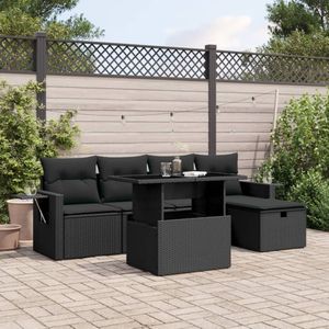 vidaXL 6-delige Loungeset met kussens poly rattan zwart