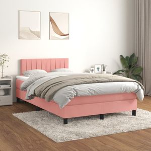 VidaXL Boxspring met Matras Fluweel Roze 120x200 cm