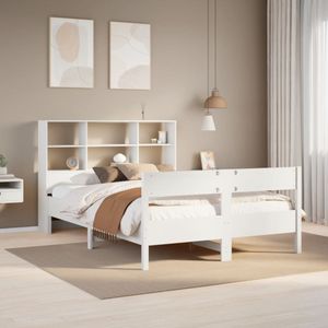 vidaXL Bed met boekenkast zonder matras grenenhout wit 140x190 cm