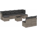 vidaXL 10-delige Loungeset met kussens poly rattan grijs