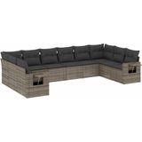 vidaXL - 10-delige - Loungeset - met - kussens - poly - rattan - grijs