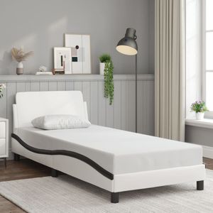 vidaXL Bedframe met hoofdbord kunstleer wit en zwart 90x200 cm