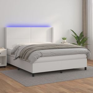 vidaXL Boxspring met matras en LED kunstleer wit 180x200 cm