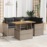 vidaXL - 5-delige - Loungeset - met - kussens - poly - rattan - acacia - grijs