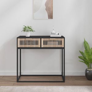 vidaXL - Wandtafelx30x75 - cm - bewerkt - hout - en - ijzer - zwart