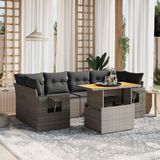 vidaXL 7-delige Loungeset met kussens poly rattan grijs