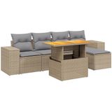 vidaXL 6-delige Loungeset met kussens poly rattan beige