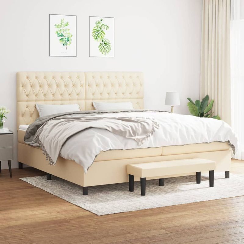 vidaXL Boxspring met matras stof crèmekleurig 200x200 cm