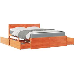 vidaXL Bed met lades en matras massief grenenhout wasbruin 160x200 cm