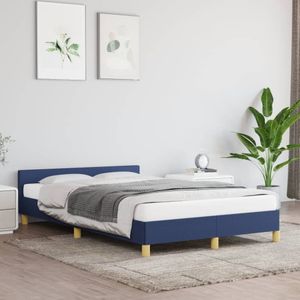 vidaXL Bedframe met hoofdbord stof blauw 120x190 cm