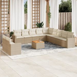 vidaXL 12-delige Loungeset met kussens poly rattan beige