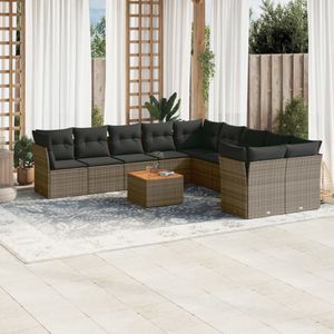 vidaXL - 11-delige - Loungeset - met - kussens - poly - rattan - grijs