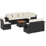 vidaXL 9-delige Loungeset met kussens poly rattan zwart