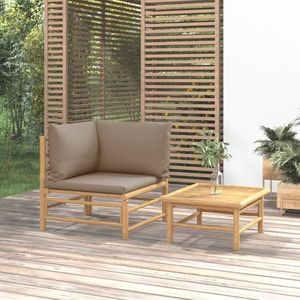 vidaXL - 2-delige - Loungeset - met - kussens - bamboe - taupe