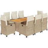 vidaXL 9-delige Tuinset met kussens poly rattan beige