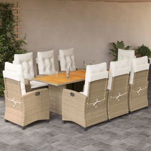 vidaXL 9-delige Tuinset met kussens poly rattan beige