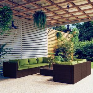 vidaXL 8-delige Loungeset met kussens poly rattan bruin