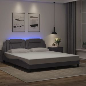 vidaXL Bedframe met LED-verlichting kunstleer grijs 180x200 cm