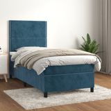 vidaXL Boxspring met matras fluweel donkerblauw 90x190 cm