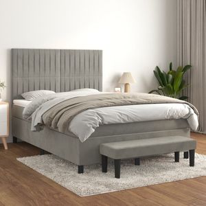 vidaXL Boxspring met matras fluweel lichtgrijs 140x190 cm