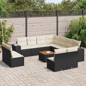 vidaXL - 12-delige - Loungeset - met - kussens - poly - rattan - zwart