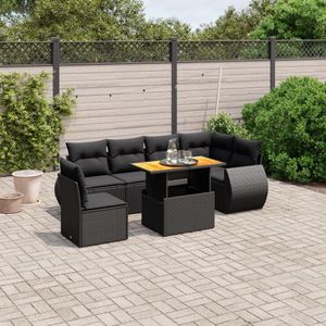 vidaXL 7-delige Loungeset met kussens poly rattan zwart