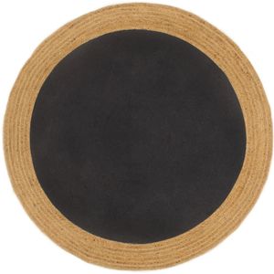 vidaXL-Vloerkleed-rond-gevlochten-90-cm-jute-en-katoen-zwart-naturel