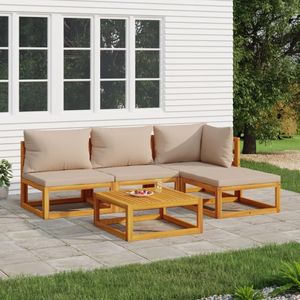 vidaXL 5-delige Loungeset met kussens massief hout taupe