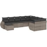 vidaXL 10-delige Loungeset met kussens poly rattan lichtgrijs