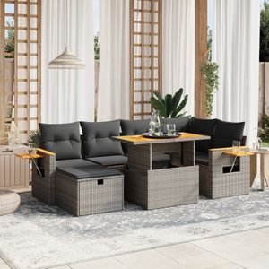 vidaXL 7-delige Loungeset met kussens poly rattan grijs