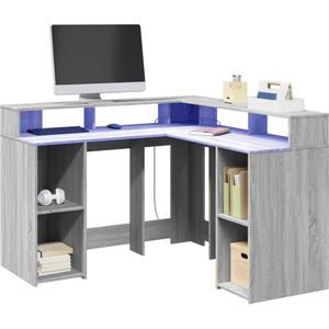 vidaXL Bureau met LED-verlichting 130x130x91 cm hout grijs sonoma