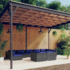 vidaXL 9-delige Loungeset met kussens poly rattan grijs