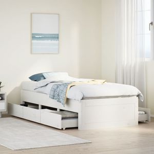 vidaXL Bedframe zonder matras met lades grenenhout wit 90x190 cm