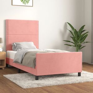 vidaXL Bedframe met hoofdeinde fluweel roze 90x200 cm