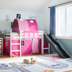 vidaXL Kinderhoogslaper met tunnel 90x200 cm massief grenenhout roze