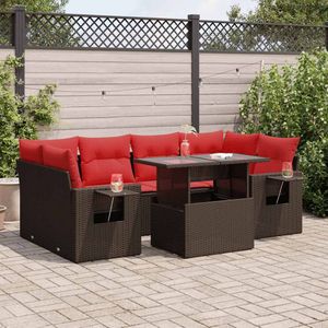 vidaXL 7-delige Loungeset met kussens poly rattan acacia grijs