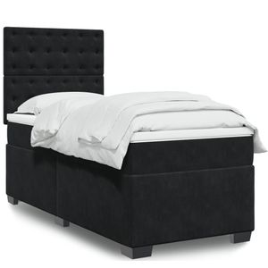vidaXL Boxspring met matras fluweel zwart 80x200 cm