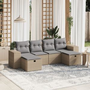 vidaXL 6-delige Loungeset met kussens poly rattan gemengd beige