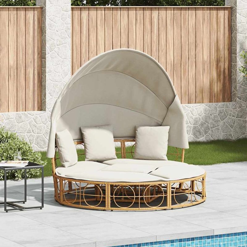vidaXL - Loungebed - voor - buiten - met - luifel - en - kussens - poly - rattan