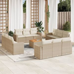 vidaXL 13-delige Loungeset met kussens poly rattan beige