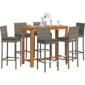 vidaXL 7-delige Tuinbarset massief acaciahout en poly rattan grijs