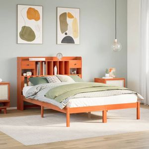 vidaXL Bed met boekenkast zonder matras grenenhout wasbruin 150x200 cm