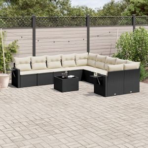 vidaXL 11-delige Loungeset met kussens poly rattan zwart