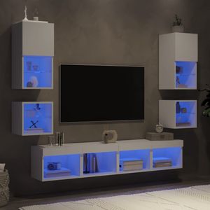 vidaXL 8-delige Tv-wandmeubelset met LED-verlichting bewerkt hout wit